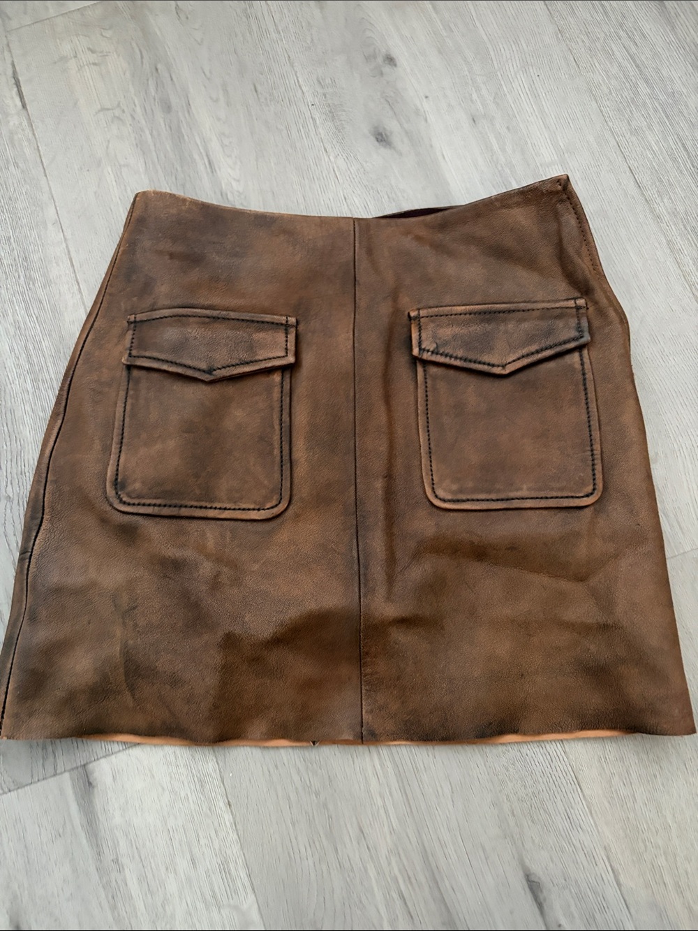 Sandro Brown Real Leather Pocket Mini Skirt